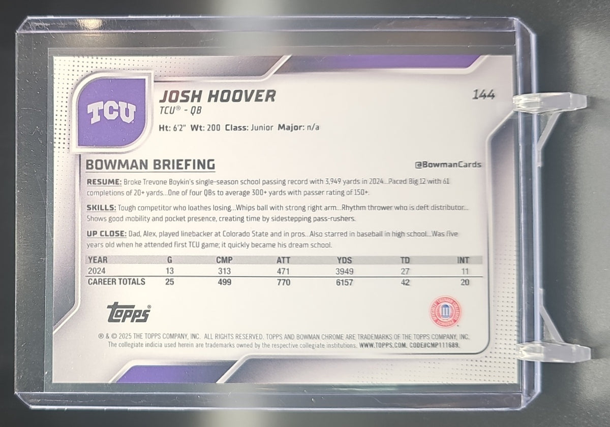 2025 Bowman Chrome University Josh Hoover #144 Prospects Red Refractor /5 image 1