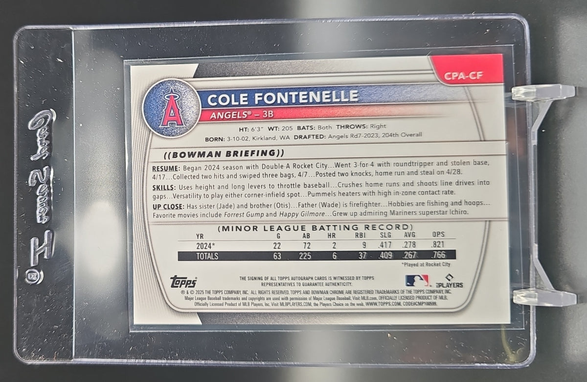 2025 Bowman Cole Fontenelle #CPA-CF Chrome Auto Mini Diamond Refractor /100 1st Prospect nan nan image 1
