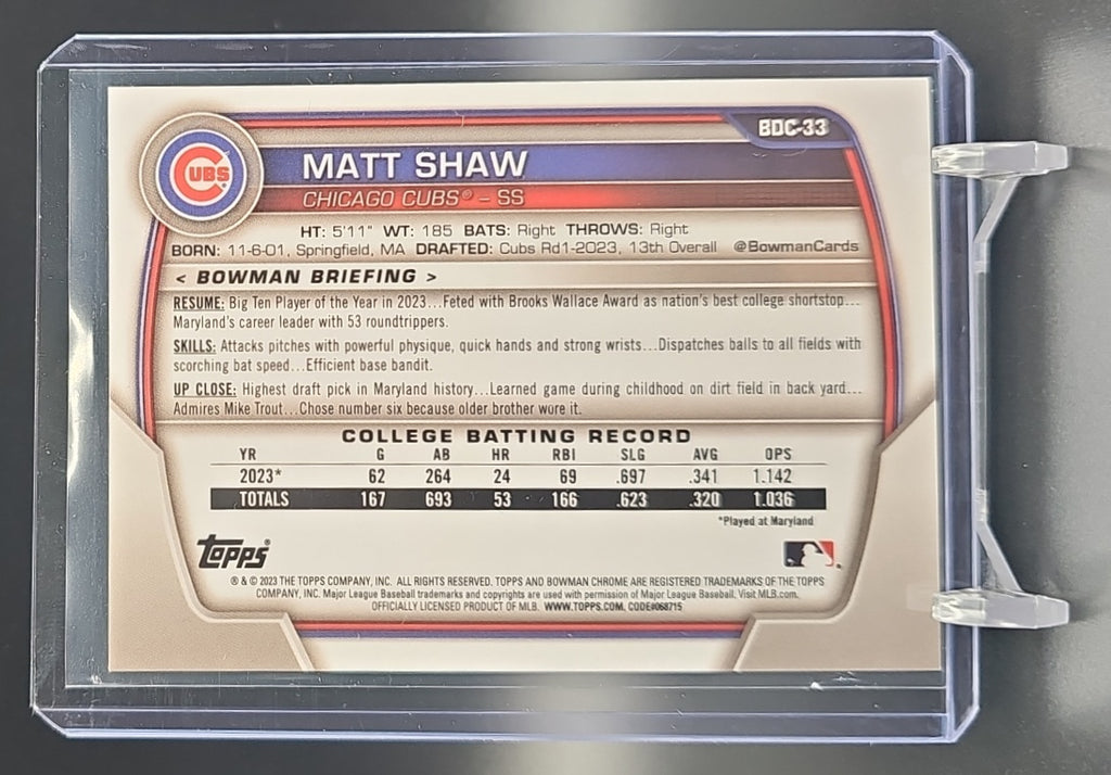 2023 Bowman Draft Matt Shaw #BDC-33 Chrome Refractor 1st Cubs Image Variation nan nan image 1