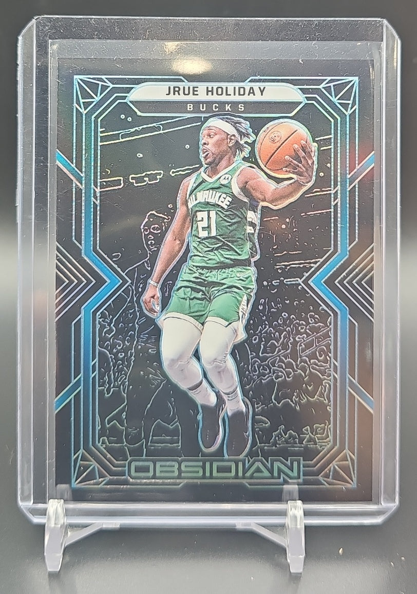 2021-22 Panini Obsidian Jrue Holiday #58 Electric Etch Blue FOTL 1/16 Bucks image 0