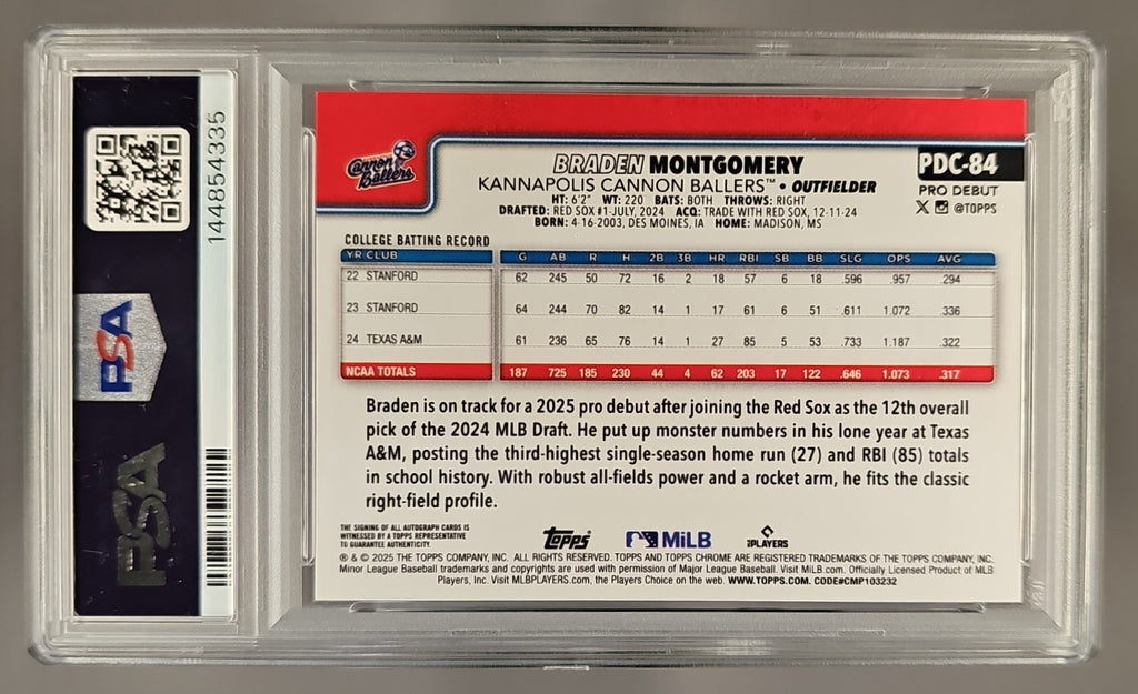2025 Topps Pro Debut Braden Montgomery Green Auto /99 PSA 9 PSA 9.0 image 1