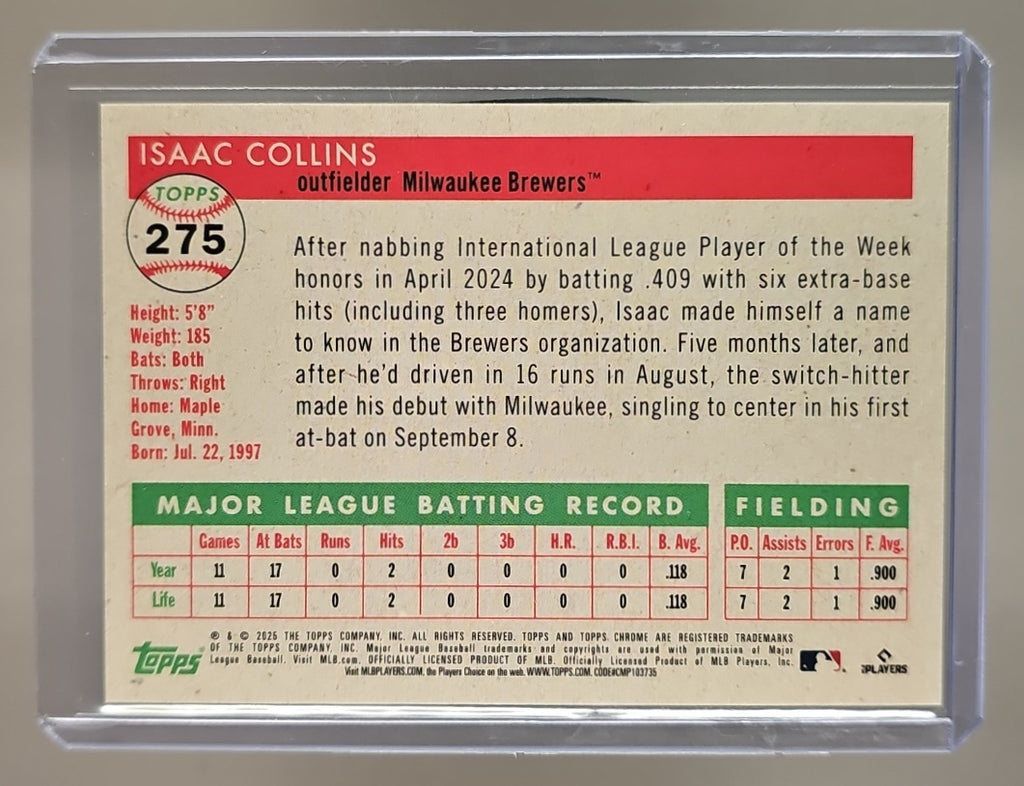 2025 Topps Chrome Platinum Anniversary Isaac Collins #275 Red Vibrations Refractor /5 RC image 1