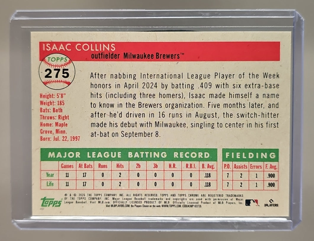 2025 Topps Chrome Platinum Anniversary Isaac Collins #275 Red Vibrations Refractor /5 RC image 1