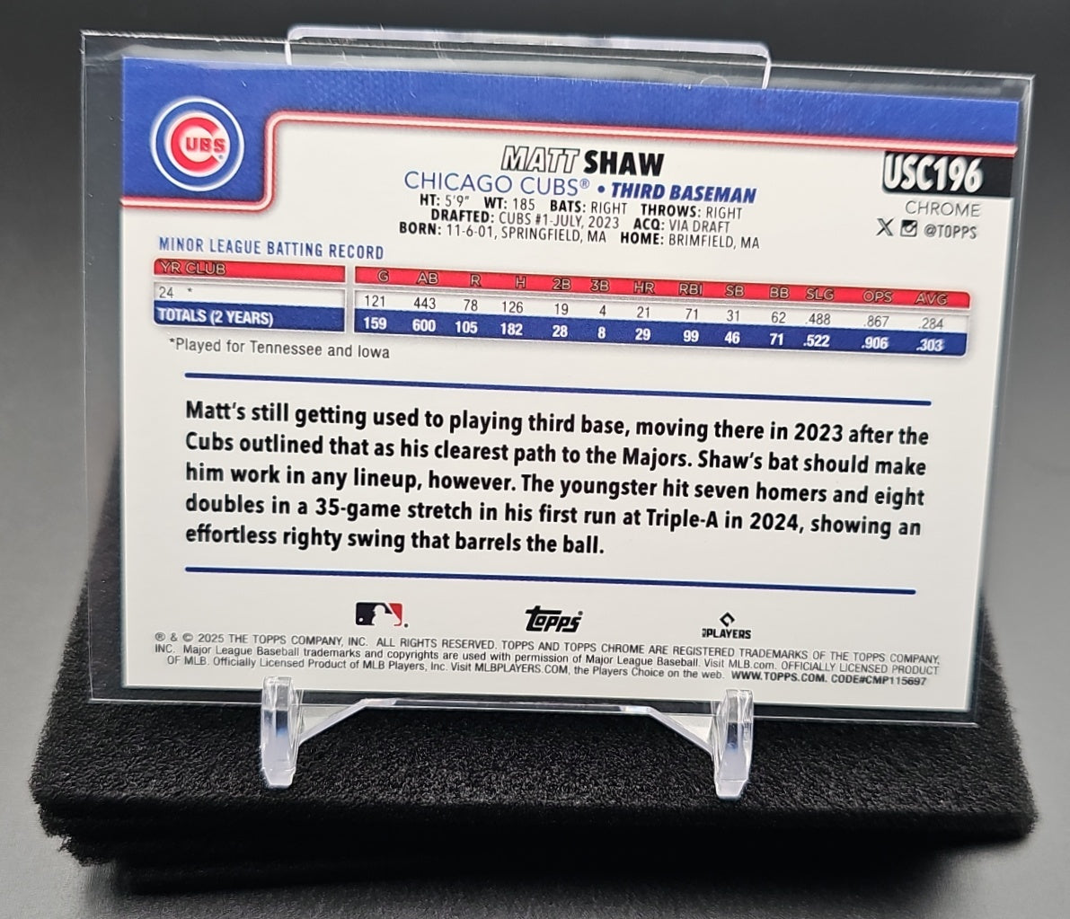 2025 Topps Chrome Update Matt Shaw #USC196 Image Variation RC SSP Cubs image 1