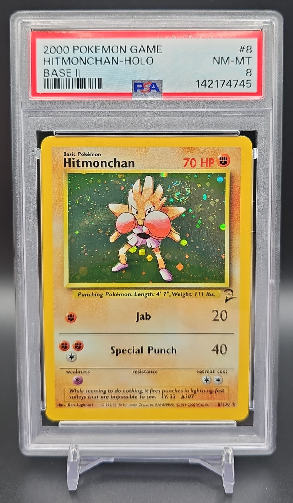 2000 Pokemon Set 2 Hitmonchan #8/130 Holo PSA 8 PSA 8.0 image 0
