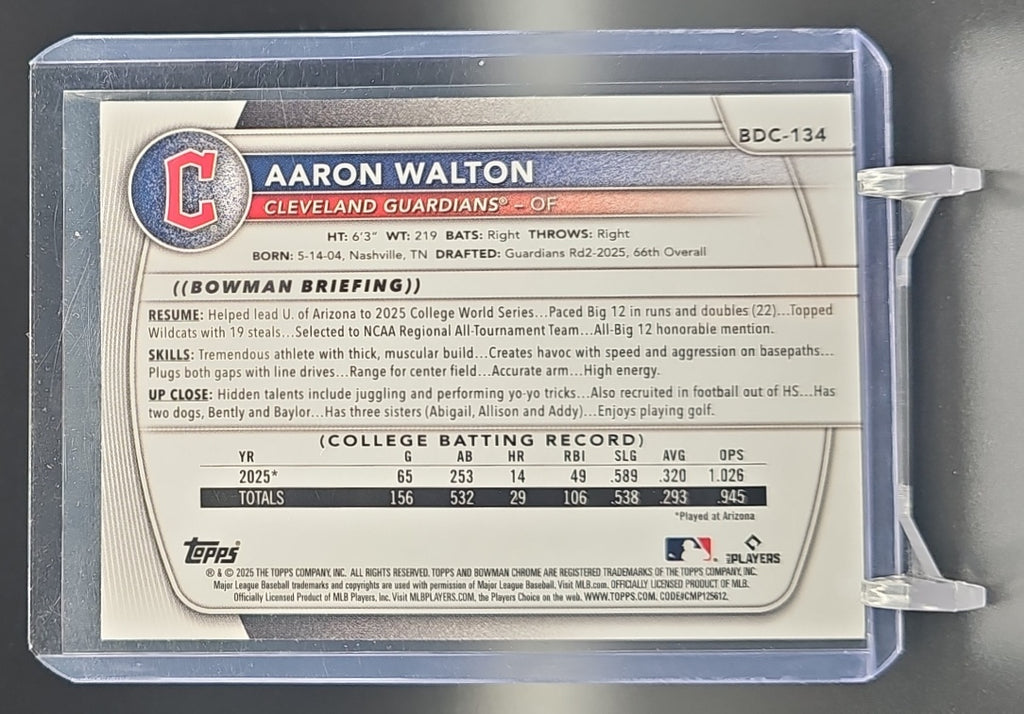 2025 Bowman Draft Aaron Walton #BDC-134 Chrome Steel Metal Refractor /100 1st Prospect nan nan image 1