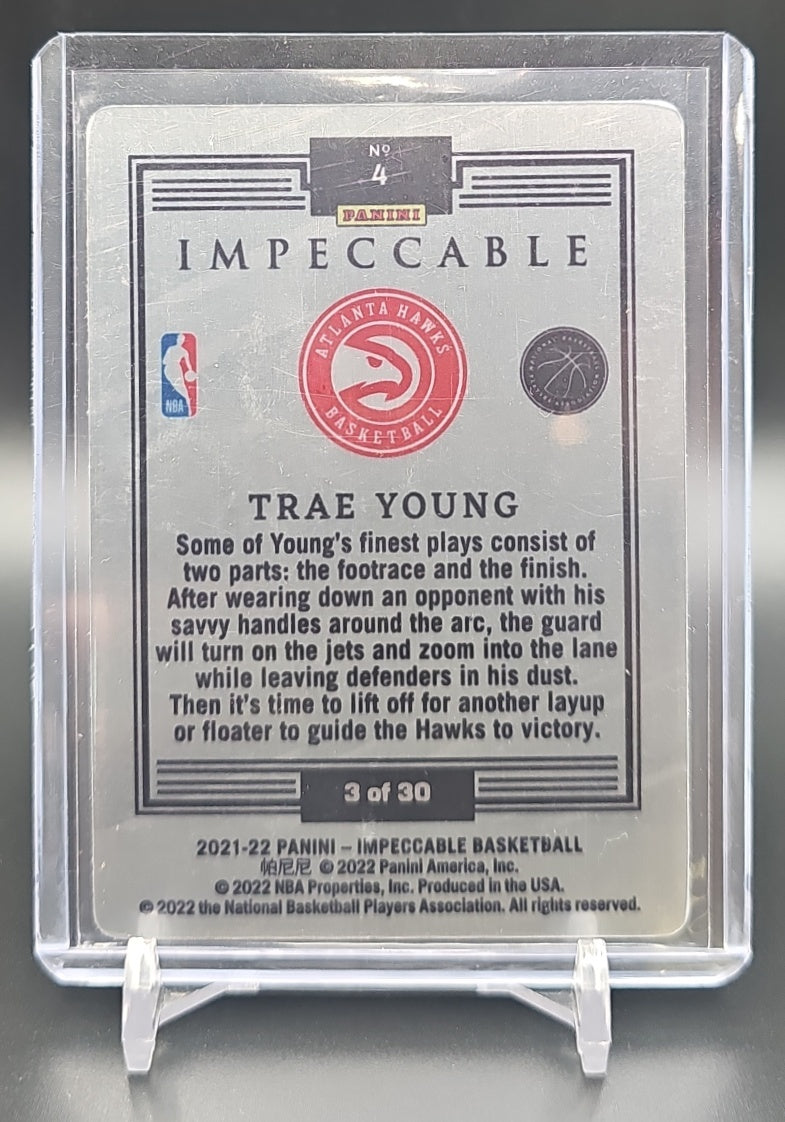 2021-22 Panini Impeccable Trae Young #4 Stainless Stars Orange 3/30 Hawks image 1