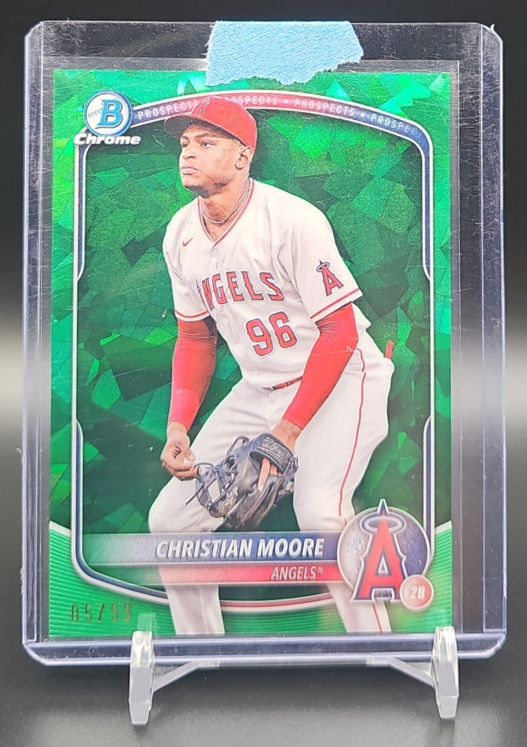 2025 Bowman Sapphire Christian Moore #BCP-107 Chrome Prospects Green Refractor /99 nan nan image 0