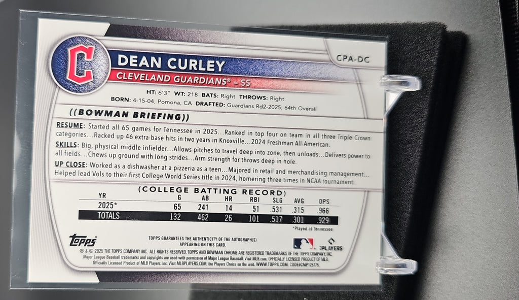 2025 Bowman Draft Dean Curley #CPA-DC Chrome Auto Aqua Lava Refractor /199 1st Prospect image 1