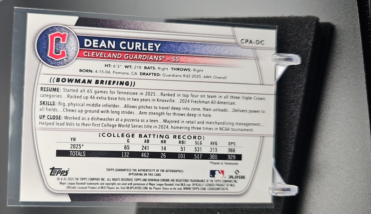 2025 Bowman Draft Dean Curley #CPA-DC Chrome Auto Aqua Lava Refractor /199 1st Prospect image 1