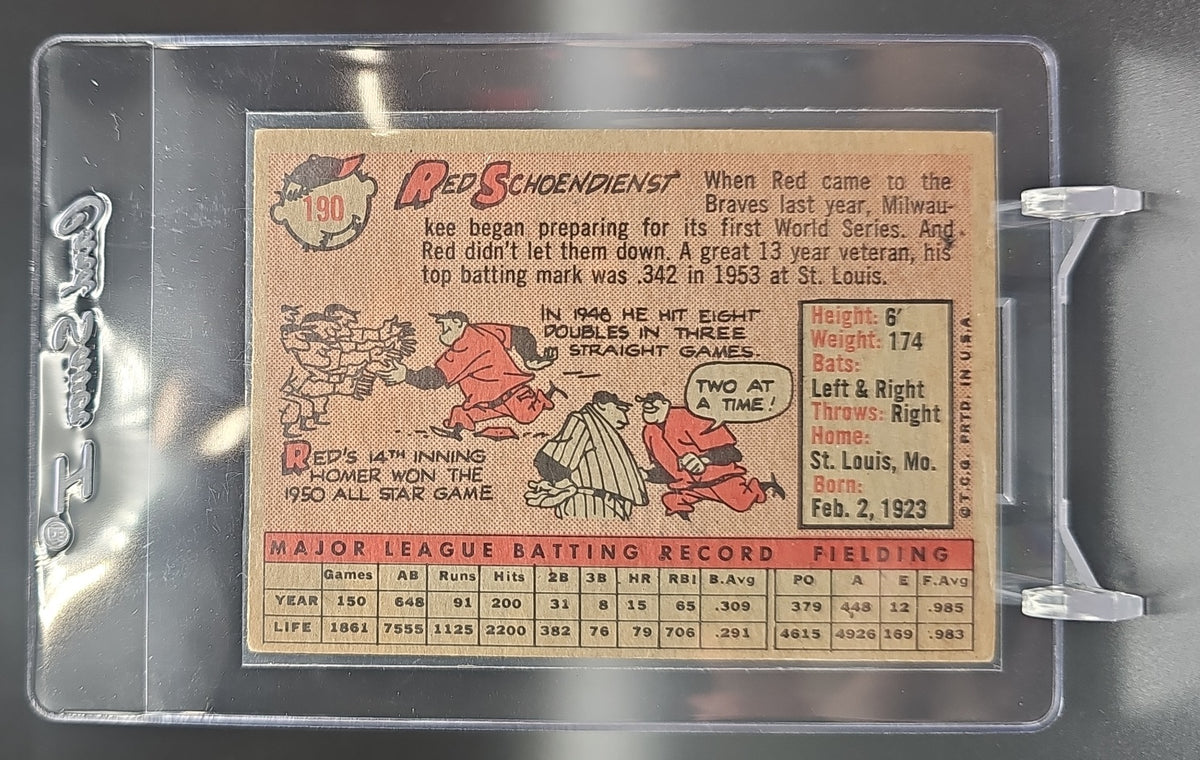 1958 Topps Red Schoendienst #190 Braves image 1
