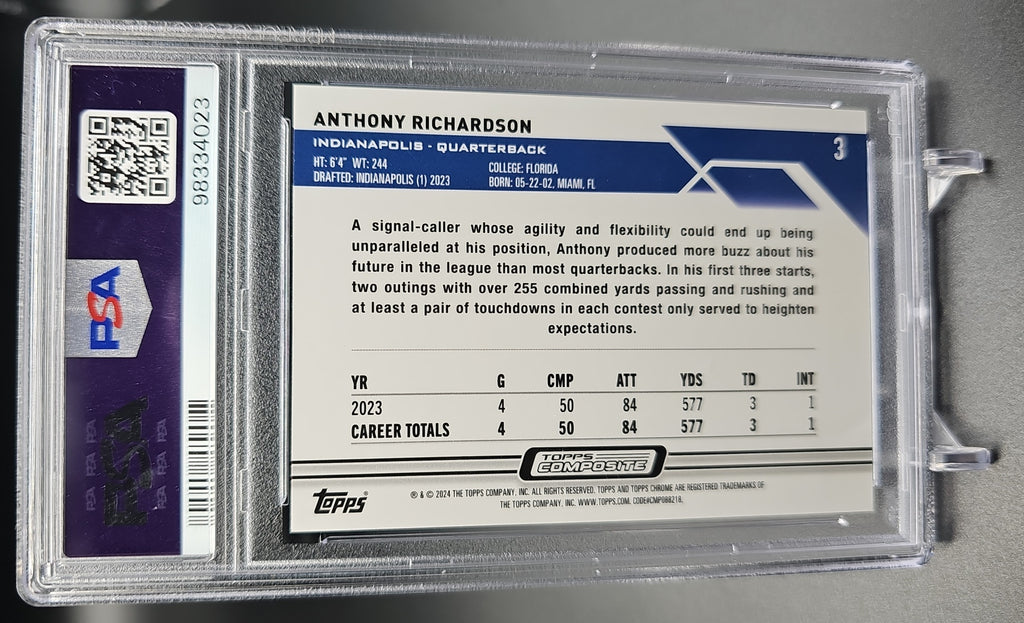 2023 Topps Composite Anthony Richardson #3 Chrome Blue Geometric /99 RC PSA 10 PSA 10.0 image 1