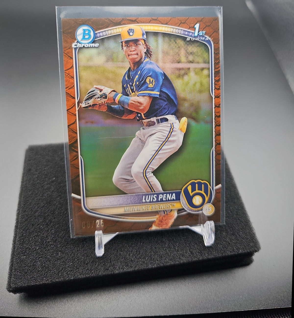 2025 Bowman Luis Pena #BCP-38 Chrome Reptilian Orange Refractor /25 1st Prospect image 0
