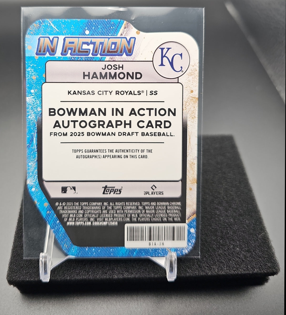 2025 Bowman Draft Josh Hammond #BIA-JH In Action Auto Wave Refractor /75 Royals image 1