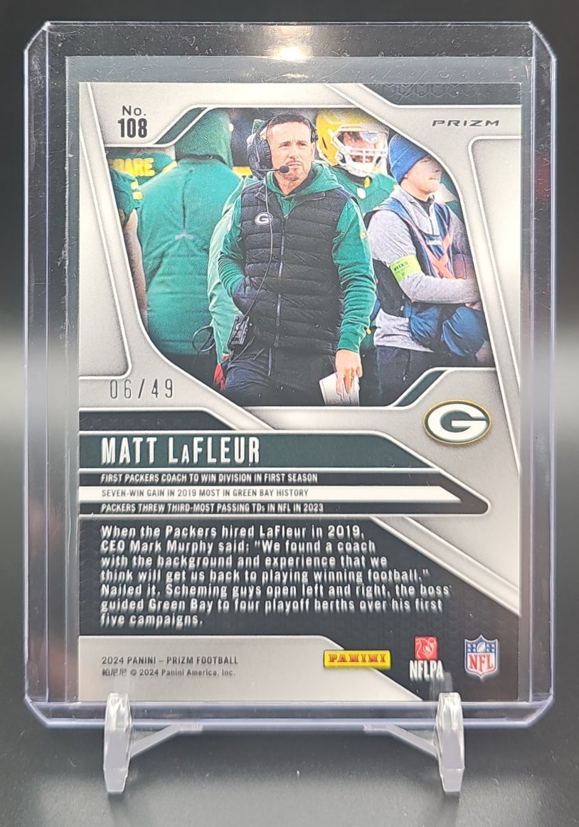 2024 Panini Prizm Matt LaFleur #108 Purple Power 6/49 Packers image 1