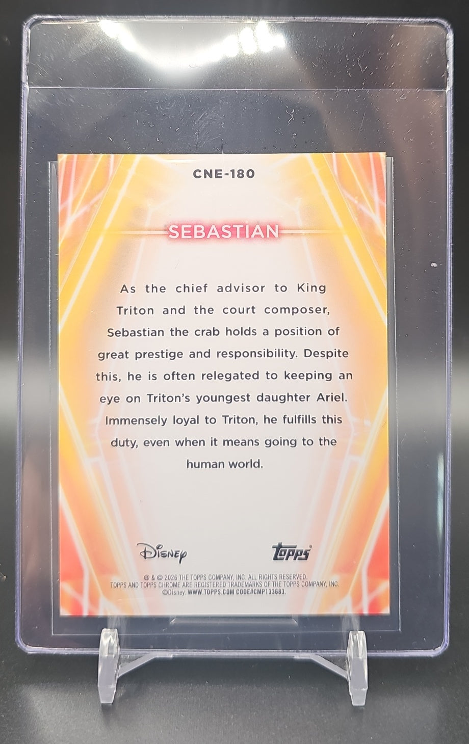 2026 Topps Disney Neon Sebastian #CNE-180 Chrome Neon-Etch Gold Shimmer Refractor /50 image 1