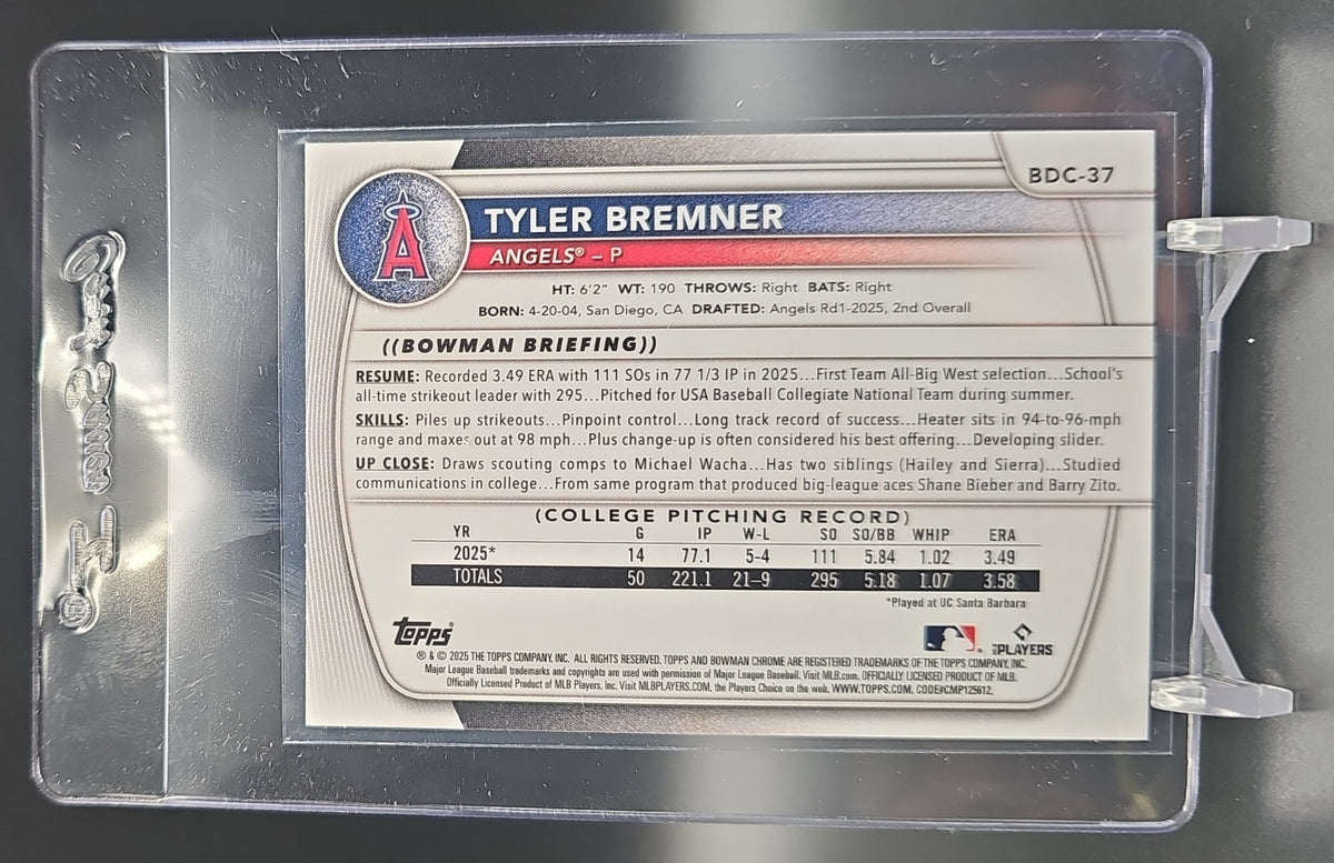 2025 Bowman Draft Tyler Bremner #BDC-37 Chrome Green Refractor /99 1st Prospect nan nan image 1