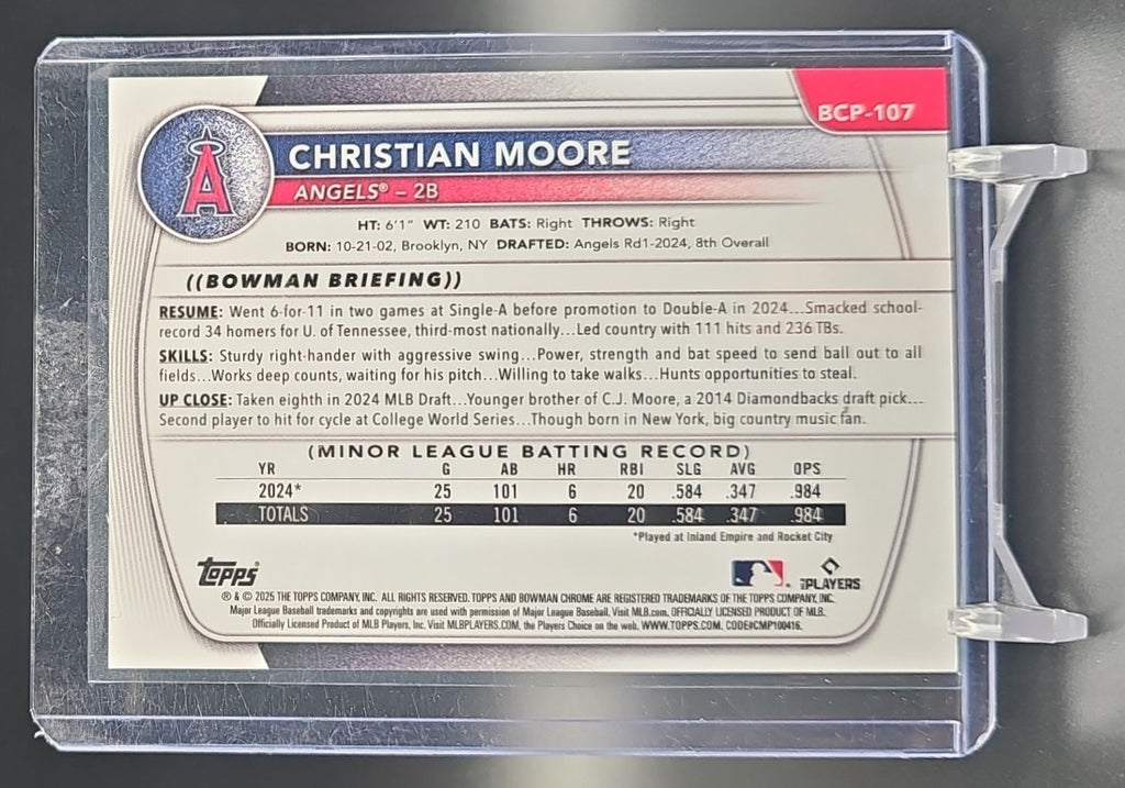 2025 Bowman Sapphire Christian Moore #BCP-107 Chrome Prospects Green Refractor /99 nan nan image 1