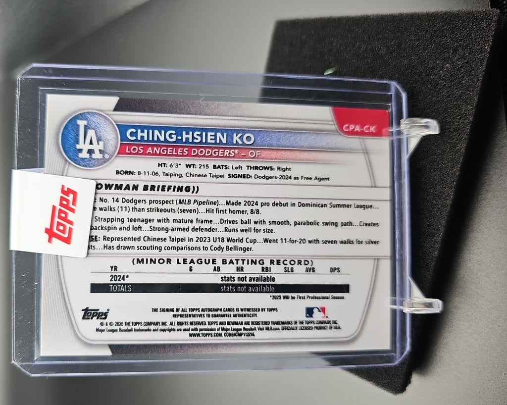 2025 Bowman Chrome Ching-Hsien Ko #CPA-CK Auto Purple Refractor /250 1st Prospect image 1