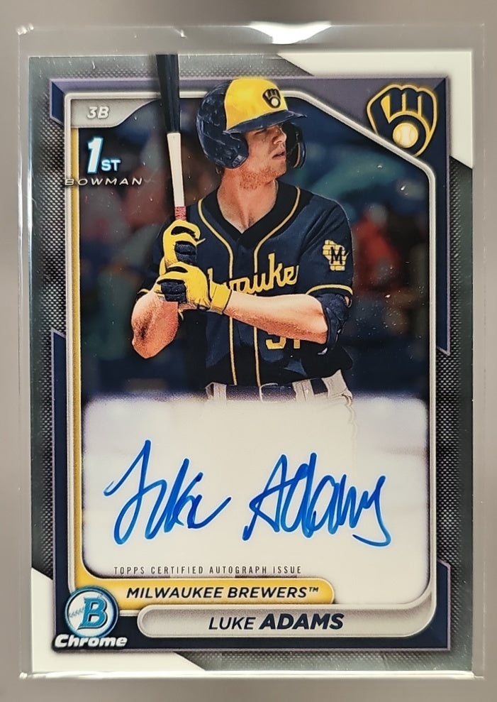 2024 Bowman Luke Adams #CPA-LA Chrome Auto 1st Prospect Brewers image 0