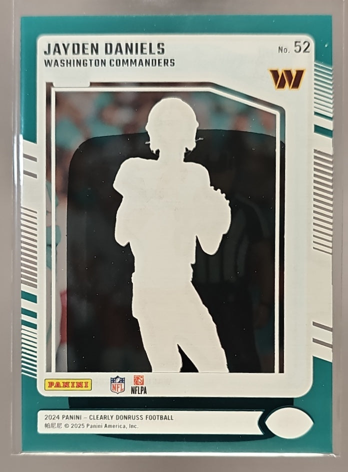 2024 Panini Clearly Donruss Jayden Daniels #52 Teal Rated Rookie Commanders image 1