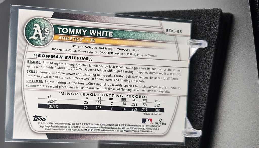 2025 Bowman Draft Tommy White #BDC-88 Chrome Orange Refractor 1/25 Athletics image 1