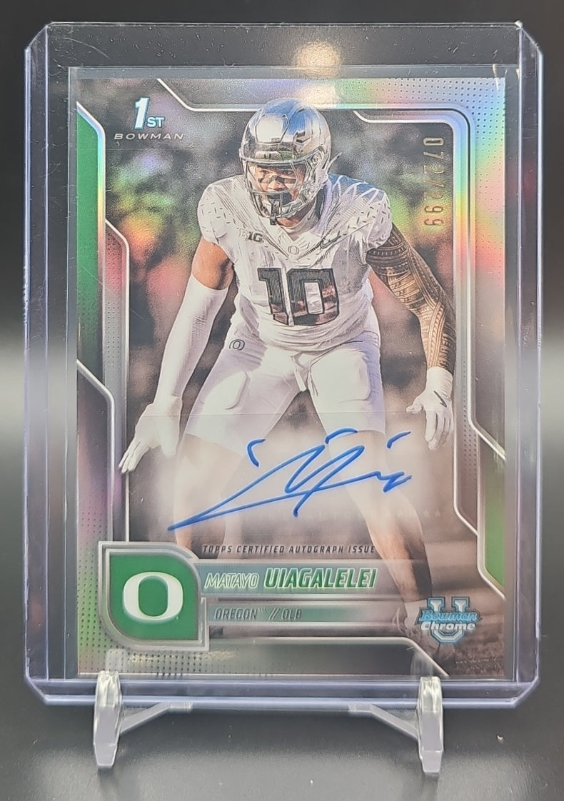 2025 Bowman Chrome University Matayo Uiagalelei #BCA-MU Prospect Auto Refractor /299 image 0