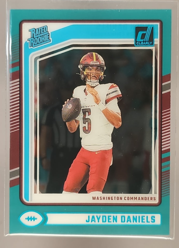 2024 Panini Clearly Donruss Jayden Daniels #52 Teal Rated Rookie Commanders image 0