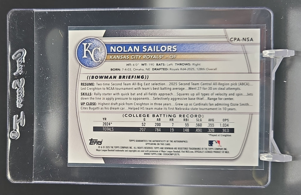 2025 Bowman Draft Nolan Sailors #CPA-NSA Chrome Auto Gold Refractor /50 1st Prospect nan nan image 1