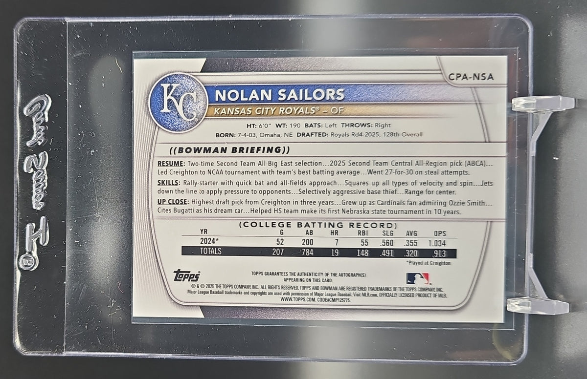 2025 Bowman Draft Nolan Sailors #CPA-NSA Chrome Auto Gold Refractor /50 1st Prospect nan nan image 1
