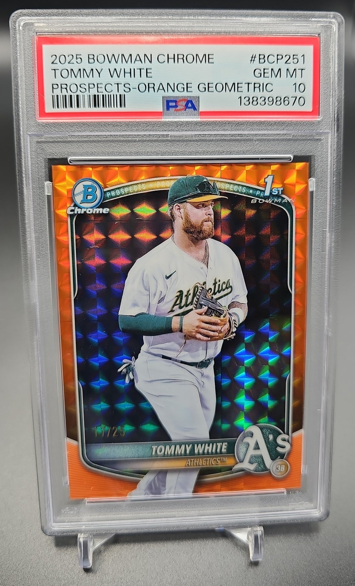 2025 Bowman Chrome Tommy White #BCP-251 Orange Geometric Refractor /25 1st Prospect PSA 10 PSA 10.0 image 0