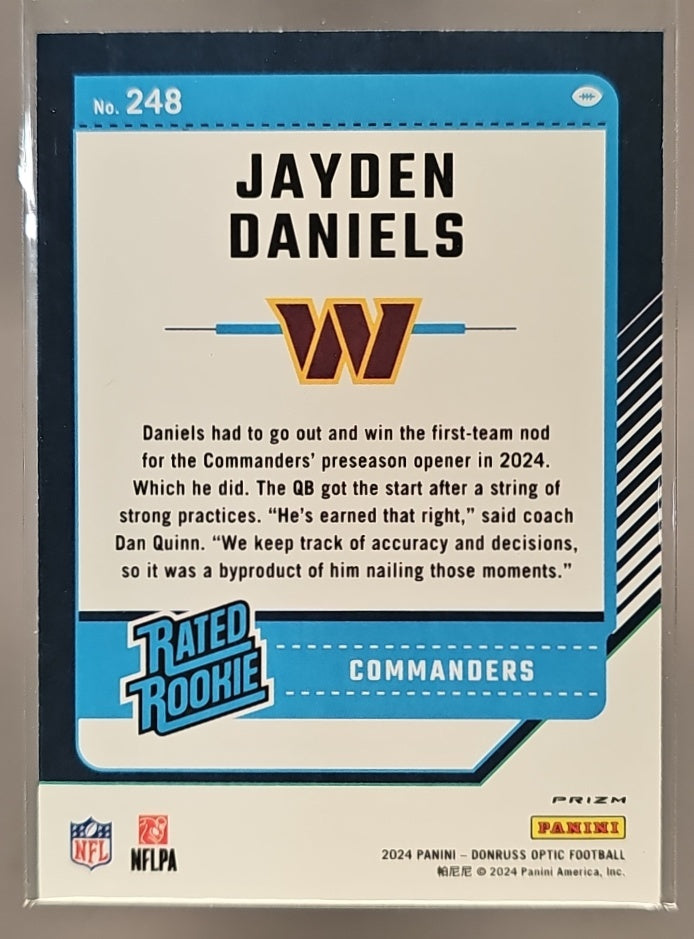 2024 Panini Donruss Optic Jayden Daniels #248 Holo Rated Rookie Commanders image 1