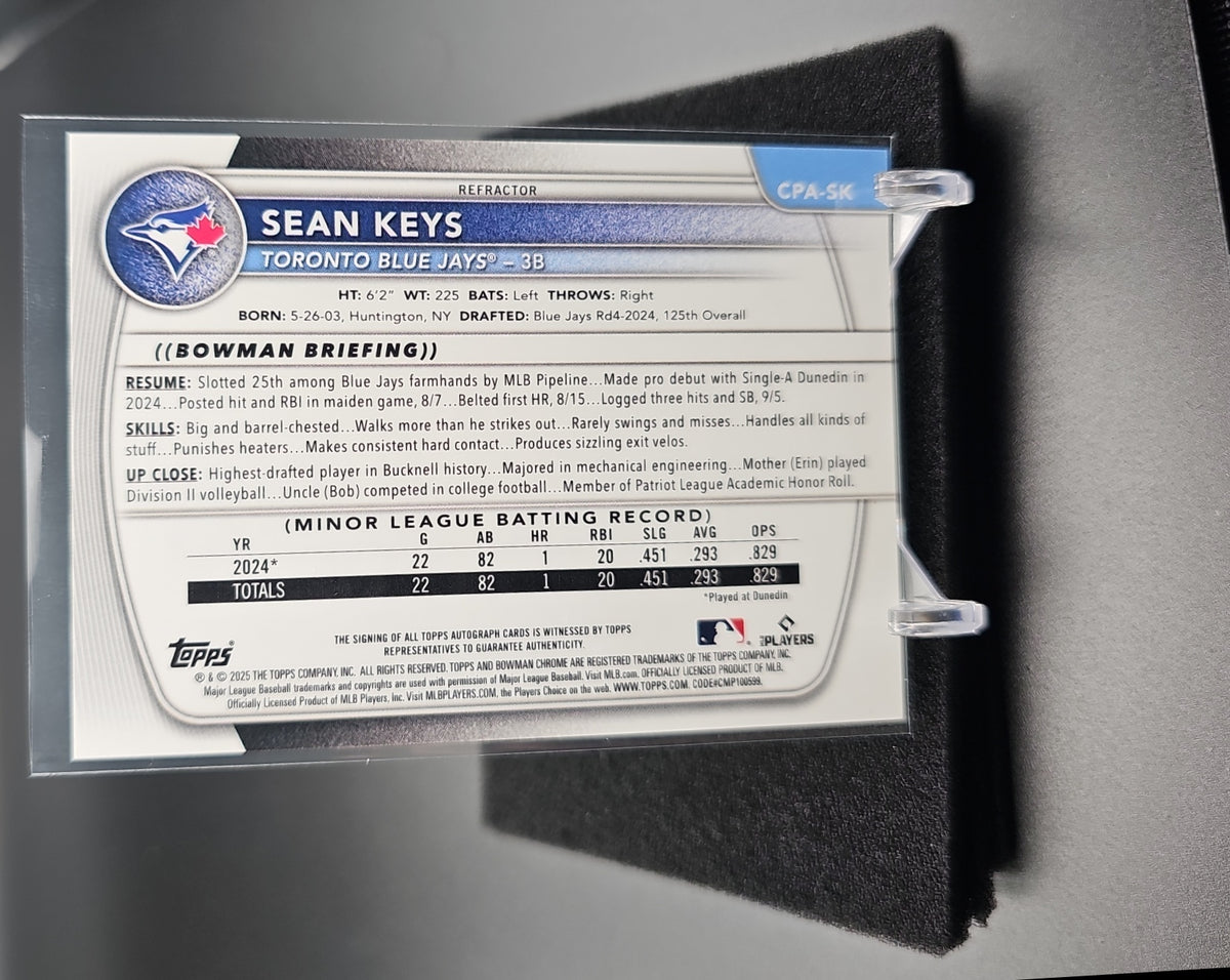 2025 Bowman Sean Keys #CPA-SK Chrome Auto Refractor /499 1st Prospect image 1