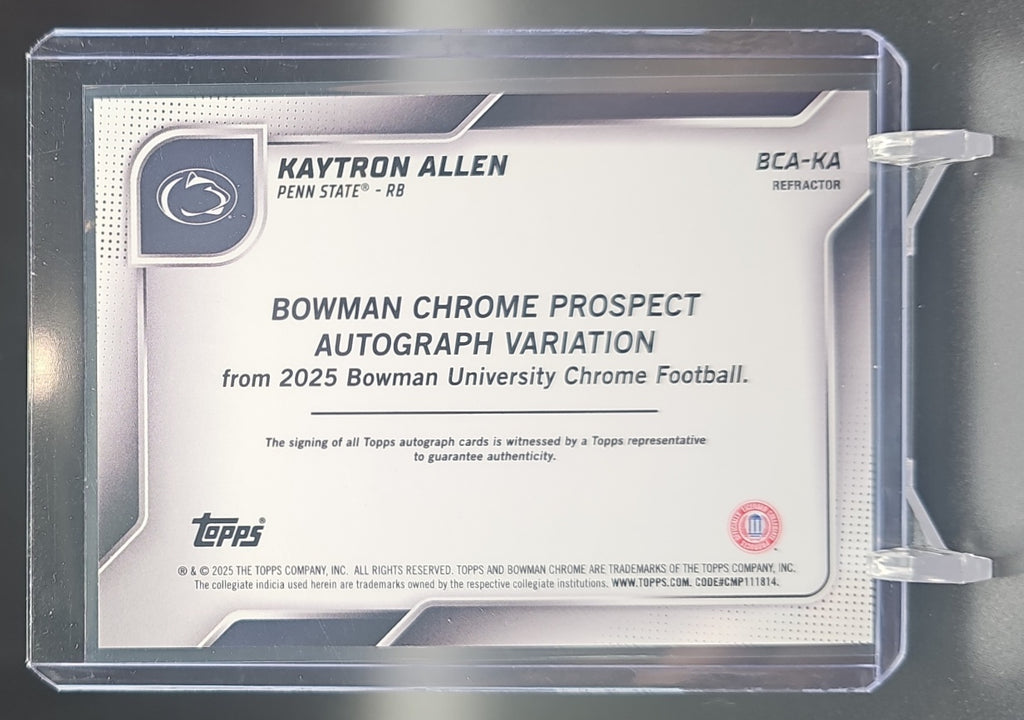 2025 Bowman Chrome University Kaytron Allen #BCA-KA Prospect Auto Refractor /299 image 1