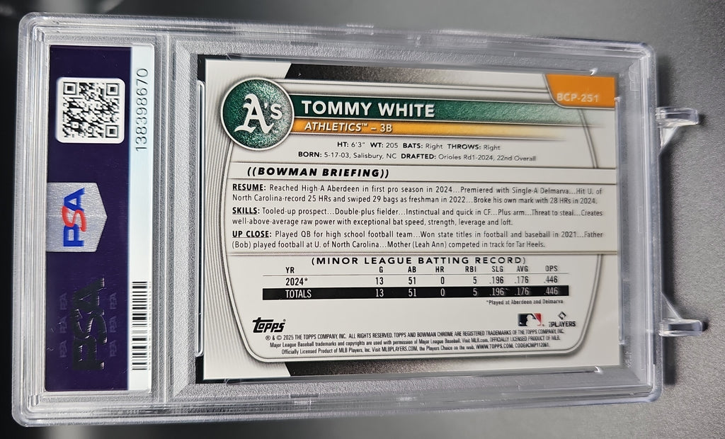 2025 Bowman Chrome Tommy White #BCP-251 Orange Geometric Refractor /25 1st Prospect PSA 10 PSA 10.0 image 1
