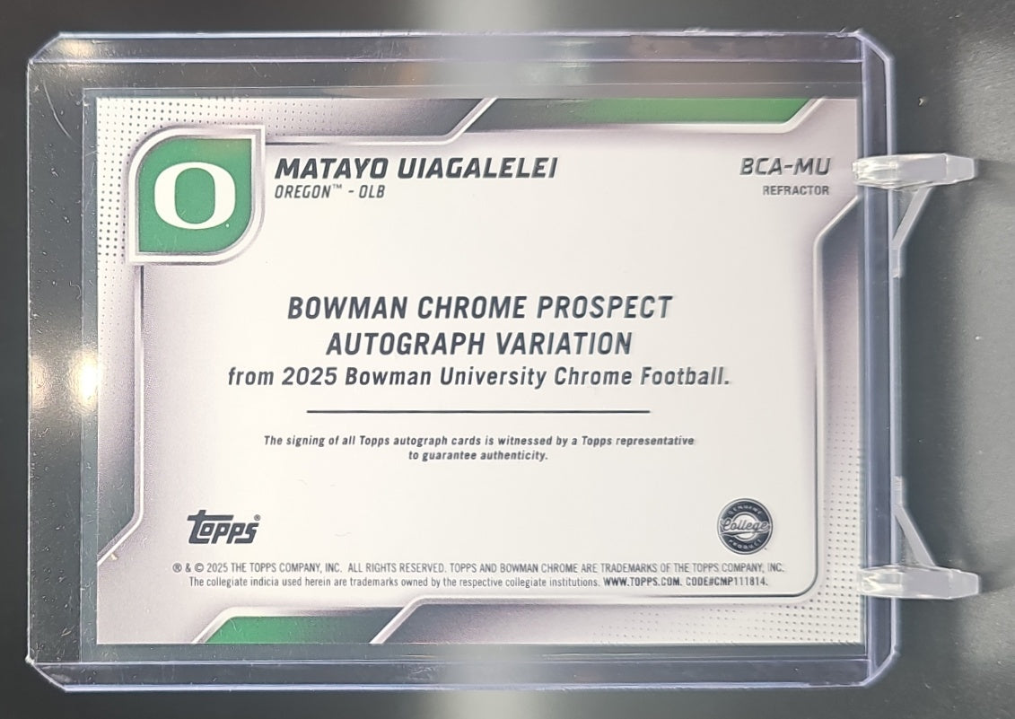 2025 Bowman Chrome University Matayo Uiagalelei #BCA-MU Prospect Auto Refractor /299 image 1