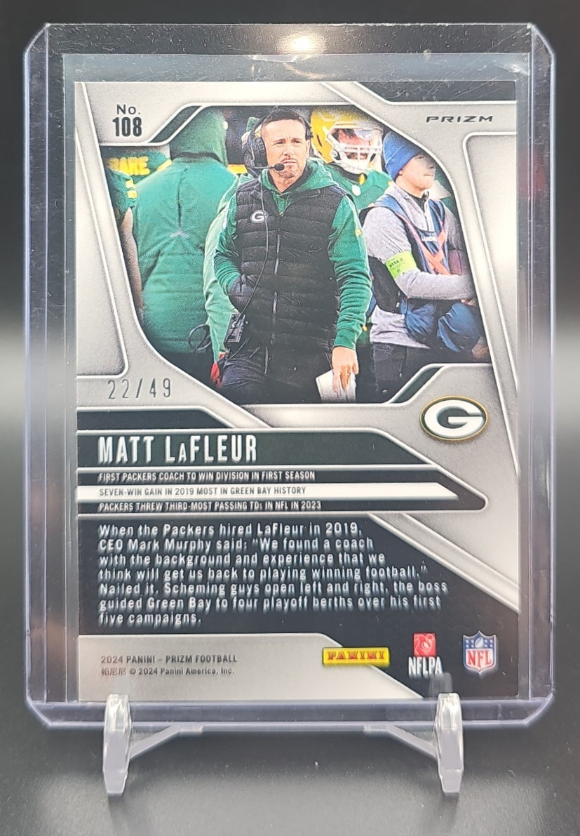2024 Panini Prizm Matt LaFleur #108 Purple Power 22/49 Packers image 1