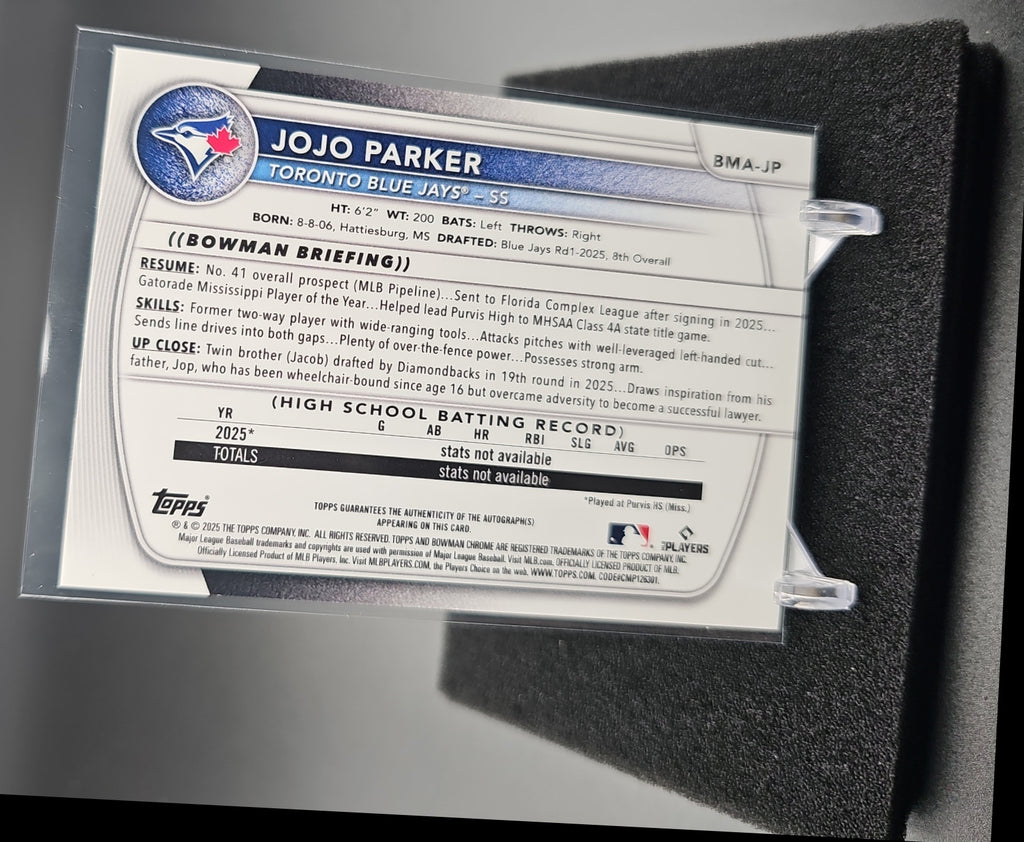 2025 Bowman Draft JoJo Parker #BMA-JP Chrome Auto Blue Mojo Refractor /150 1st Prospect image 1