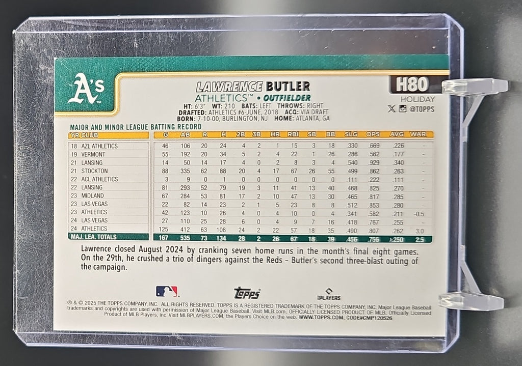 2025 Topps Holiday Lawrence Butler #H80 Athletics Auto nan nan image 1