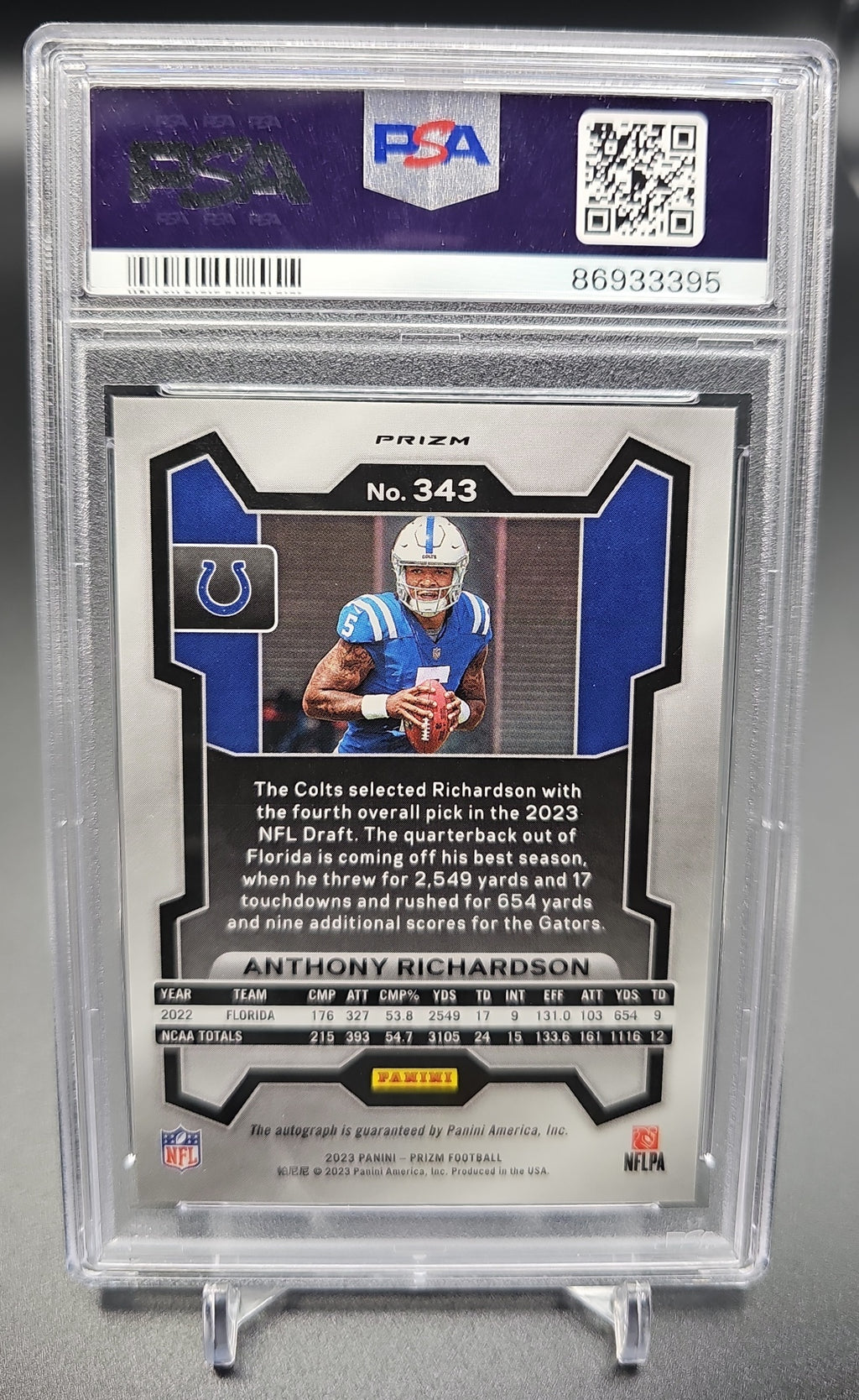 2023 Panini Prizm Anthony Richardson #343 Auto Silver RC Colts PSA 10 PSA 10.0 image 1