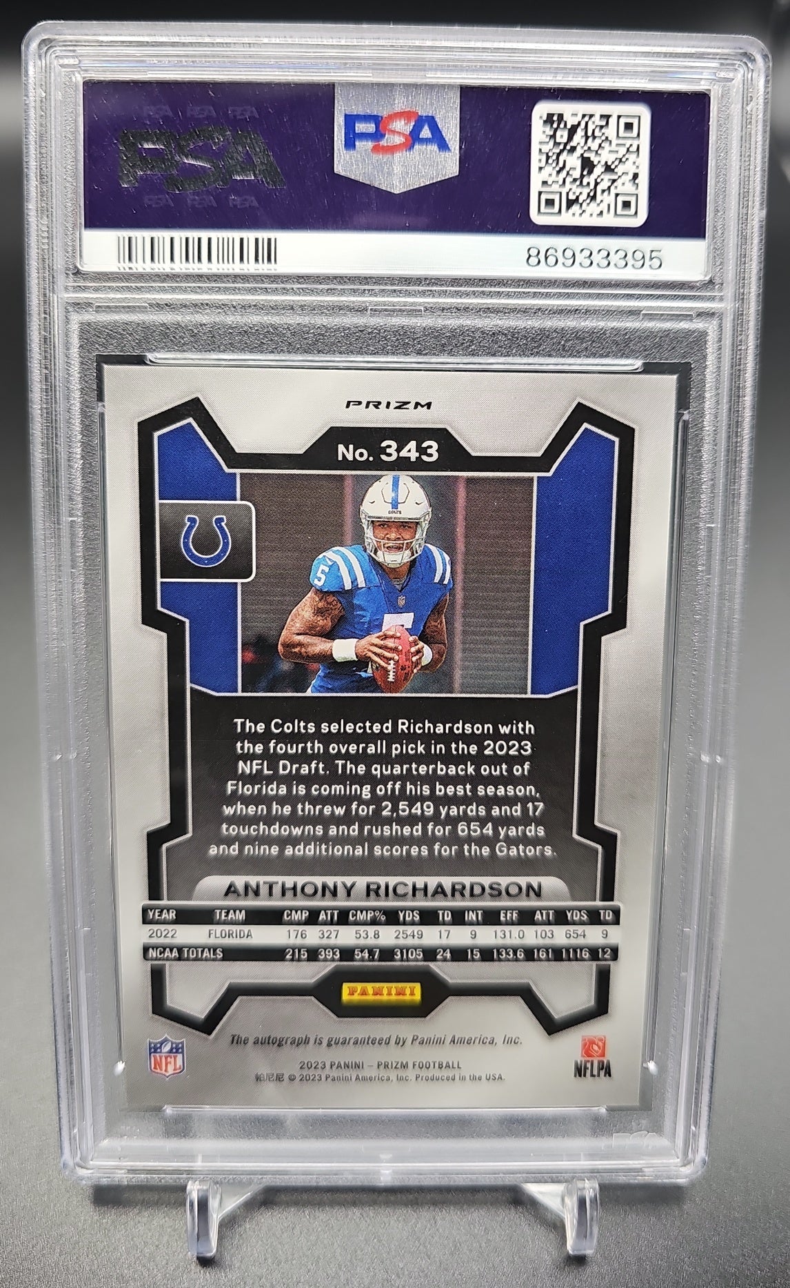 2023 Panini Prizm Anthony Richardson #343 Auto Silver RC Colts PSA 10 PSA 10.0 image 1