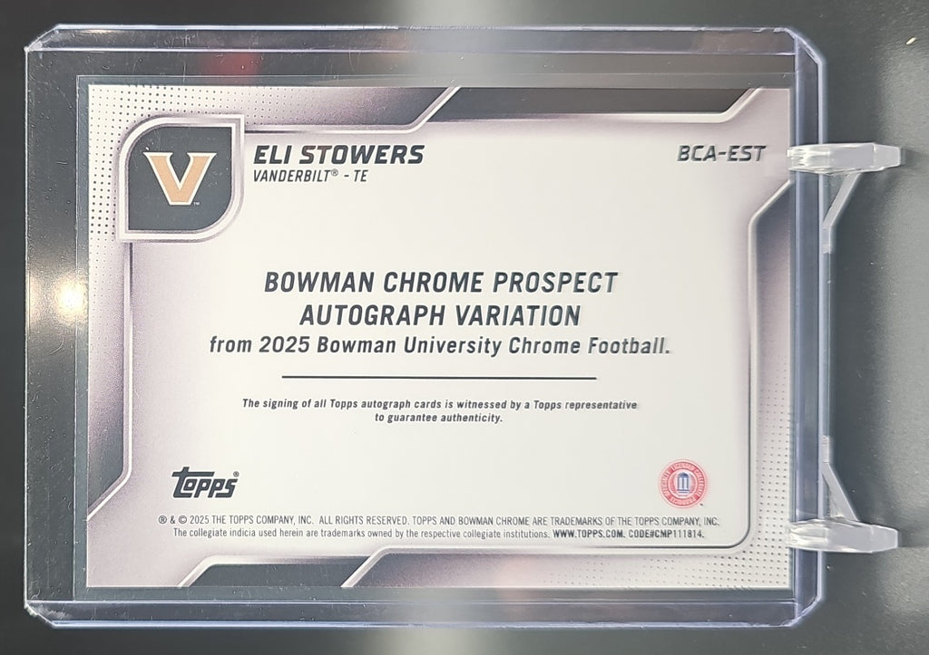 2025 Bowman Chrome University Eli Stowers #BCA-EST Prospect Auto Commodores image 1
