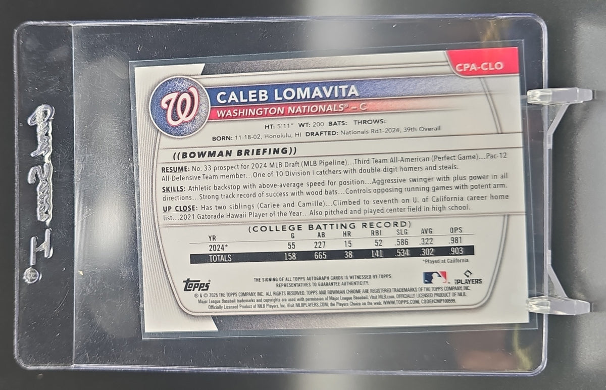 2025 Bowman Caleb Lomavita #CPA-CLO Chrome Auto Purple Refractor /250 1st Prospect nan nan image 1