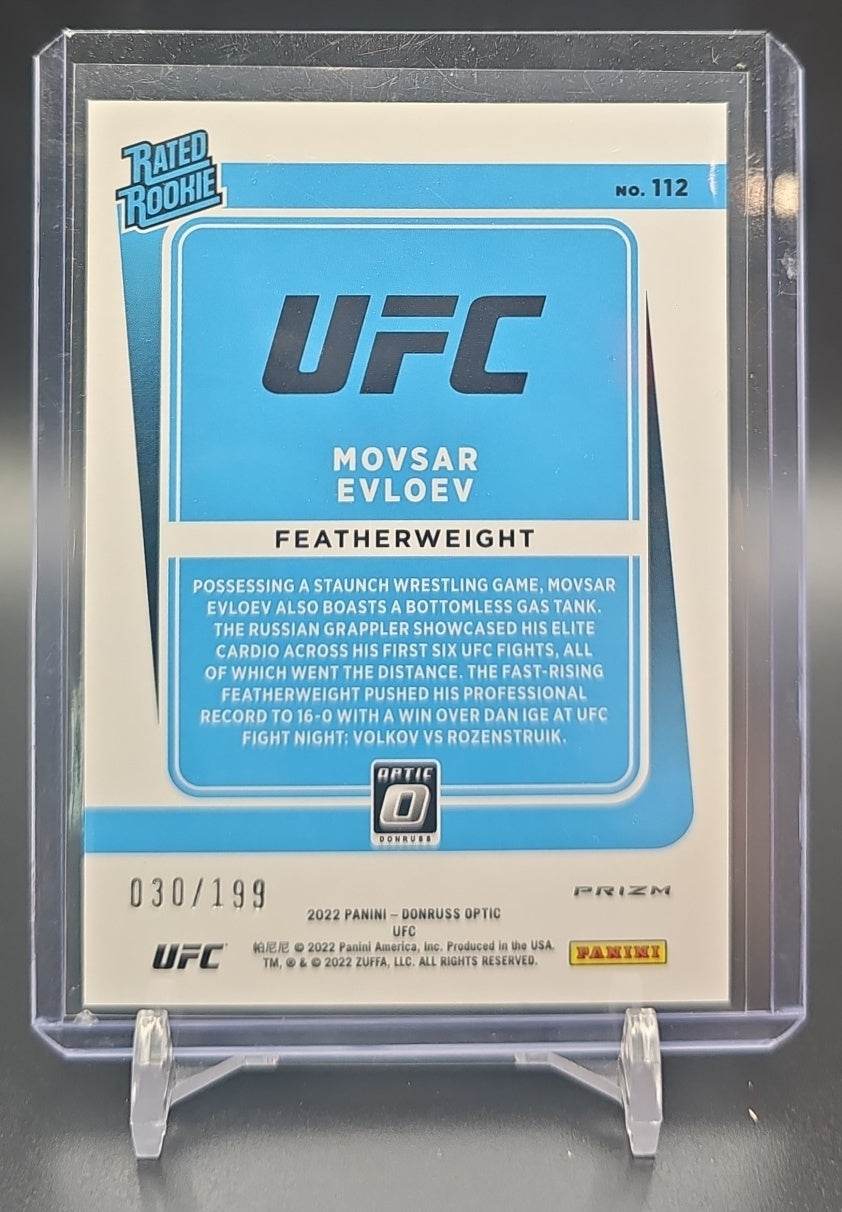 2022 Panini Donruss Optic UFC Movsar Evloev #112 Red Prizm 30/199 Rated Rookie image 1
