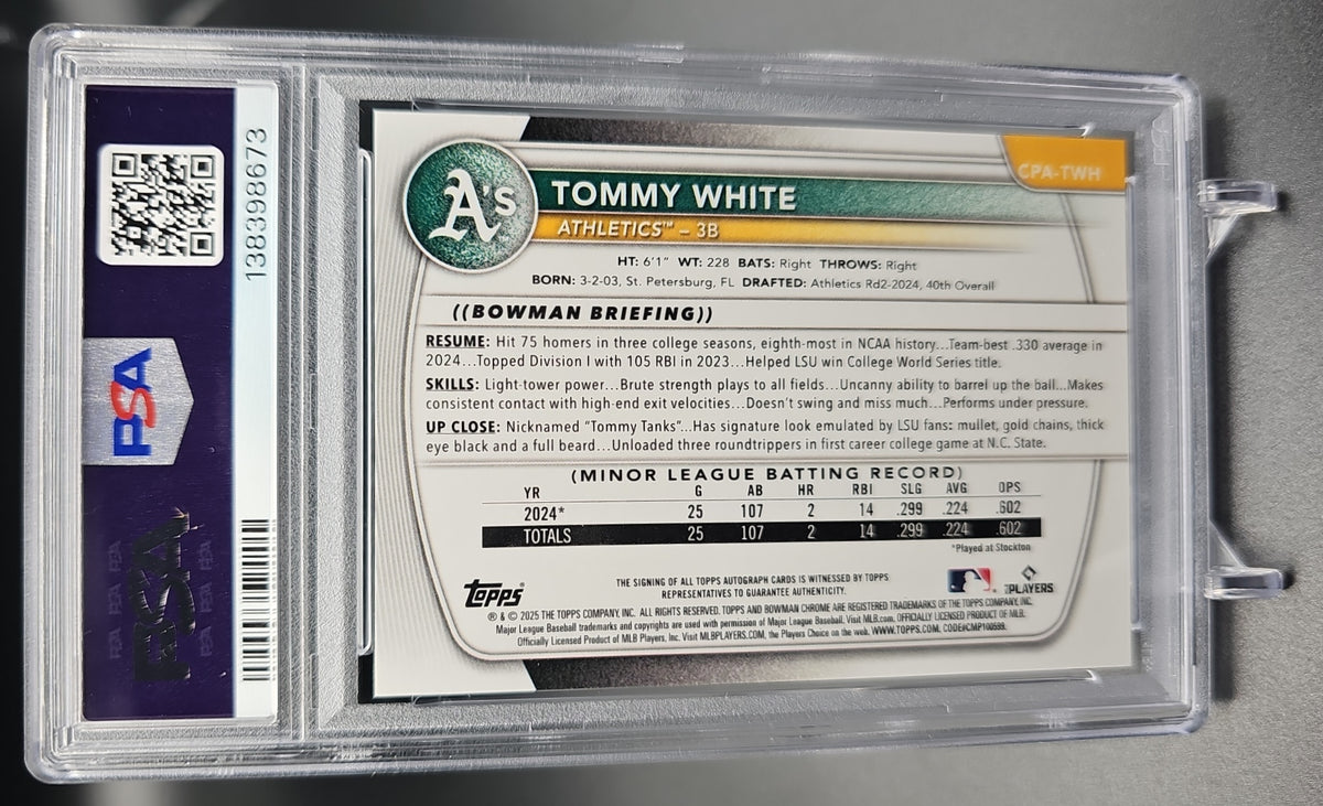 2025 Bowman Chrome Tommy White #CPA-TWH Auto HTA Choice Refractor /150 1st Prospect PSA 10 PSA 10.0 image 1