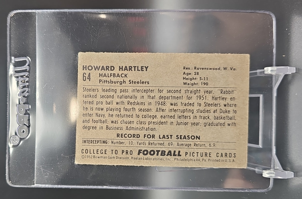 1952 Bowman Small Howard Hartley #64 Steelers image 1