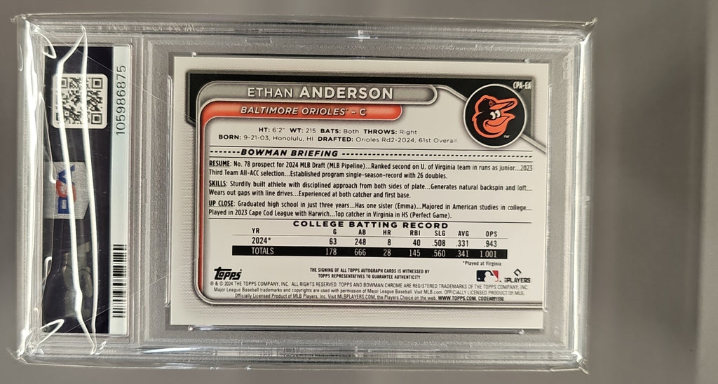 2024 Bowman Draft Ethan Anderson #CPA-EA Chrome Auto Gold Shimmer Refractor /50 1st Prospect PSA 10 PSA 10.0 image 1