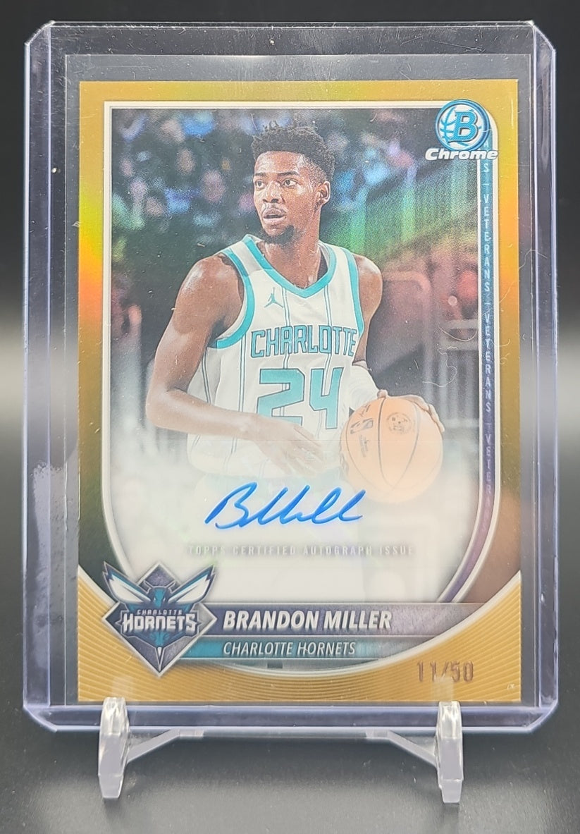2025-26 Bowman Brandon Miller #BCA-BM Chrome Auto Gold Refractor 11/50 Hornets image 0