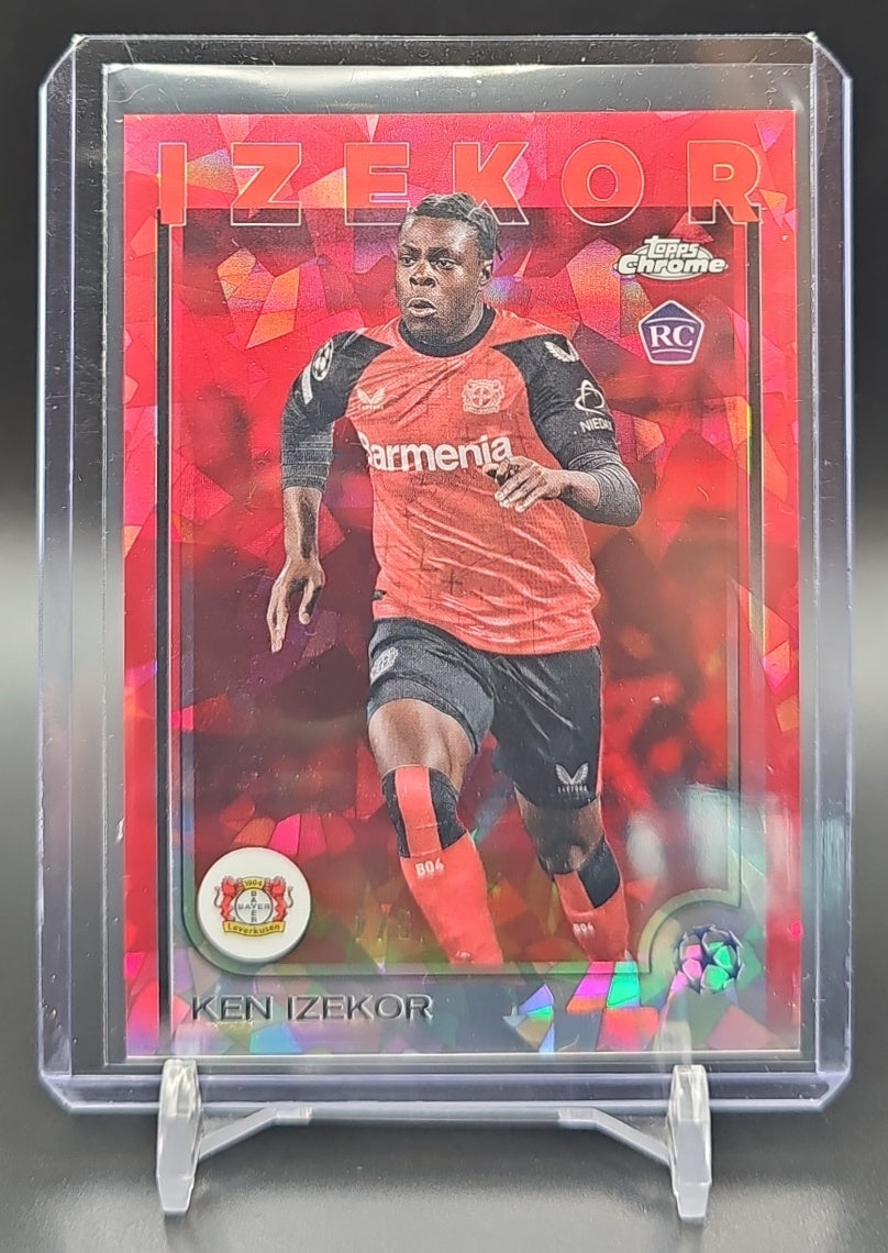 2024-25 Topps Chrome UEFA Club Competitions Ken Izekor #75 RC Leverkusen Red Sapphire /5 image 0