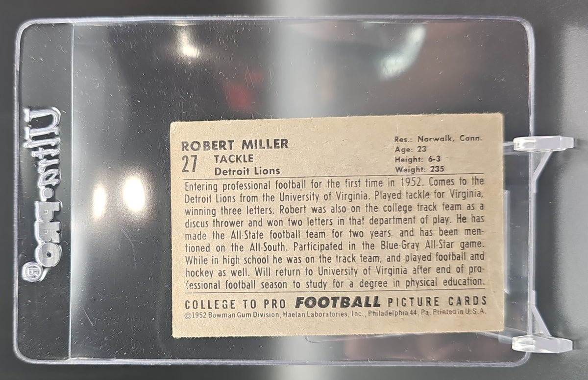 1952 Bowman Small Robert Miller #27 RC Lions image 1